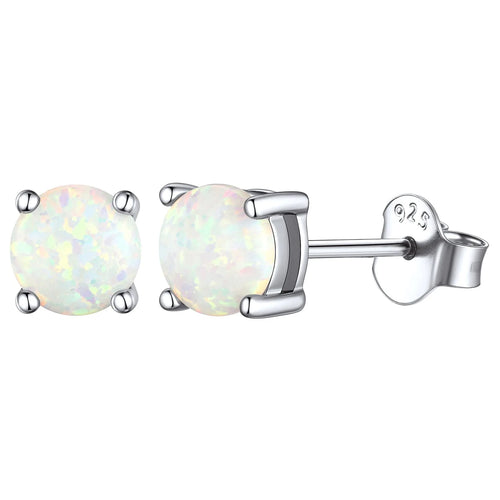 5Mm Created White Opal Stud Earrings Hypoallergenic Sterling Silver round Cut Earrings for Women October Birthstone Jewelry