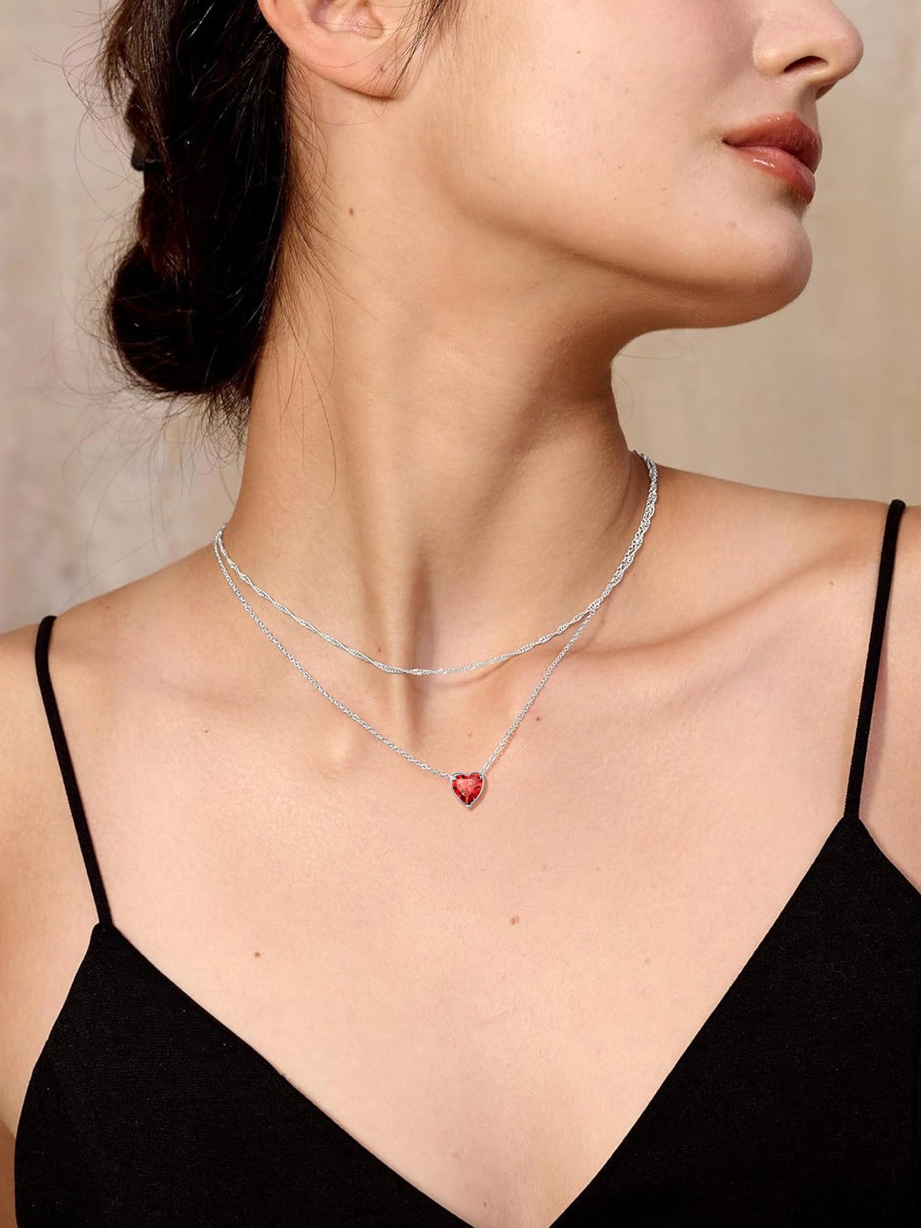 Silver Necklace 925 Sterling Silver Birthstone Love Heart Necklace Valentine'S Day Gift for Her