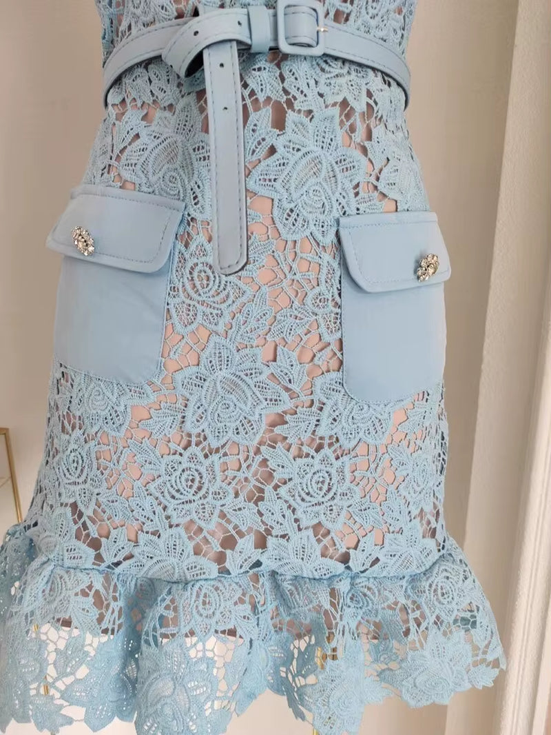 Summer Lace Dress for Women with Floral Embroidery